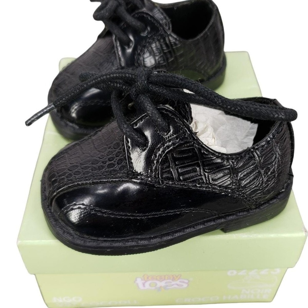 Teeny Toes Baby Boys Black Noir Croc Lace Up Dress Shoes 82223 Size 1
